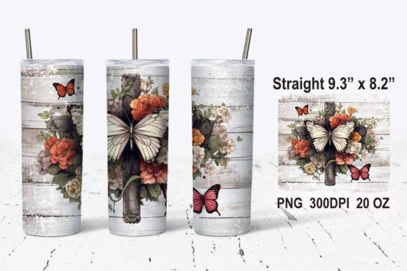 Christian Cross Foral Tumbler Wrap PNG for Tumbler Wraps