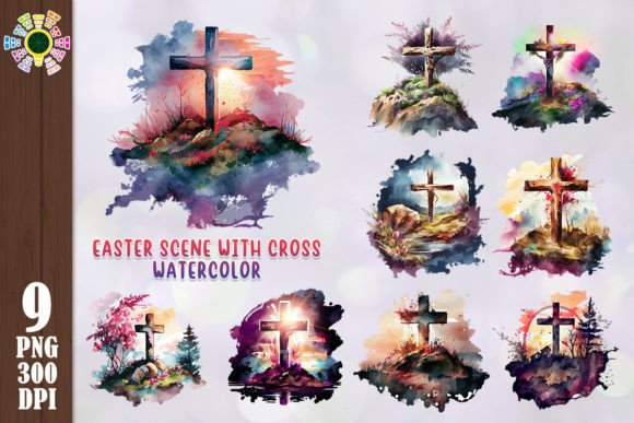 Easter Scene with Cross Jesus Christ Png and Crafts