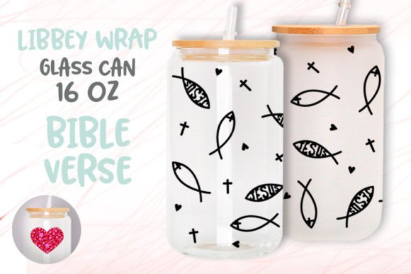 Fish Jesus 16 Oz Libbey Glass Can Wrap and Graphic Templates