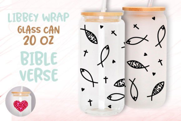 Fish Jesus 20 Oz Libbey Glass Can Wrap and Graphic Templates