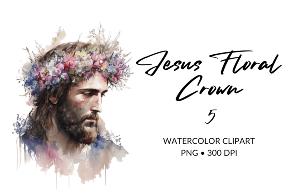 Jesus Flower Crown Sublimation Clipart 5 Illustrations